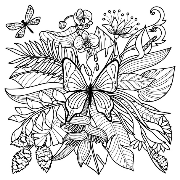 Tropical Coloring Page - Vector, Image