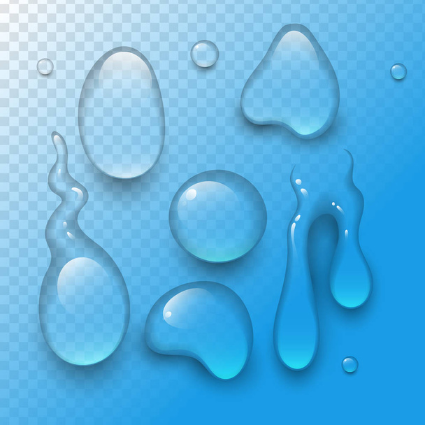 Realistic water drops liquid transparent raindrop splash vector illustration - Vector, Image