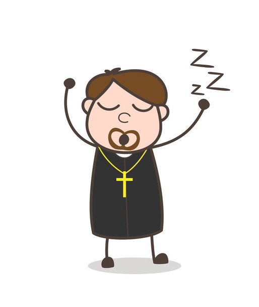 Cartoon Priest Yawning Expression Vector - Vector, Image