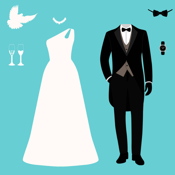 Весільна листівка з одягом нареченого і нареченого
. - Вектор, зображення