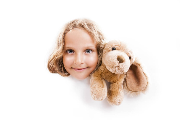 Girl with Cuddly Banner - Photo, Image