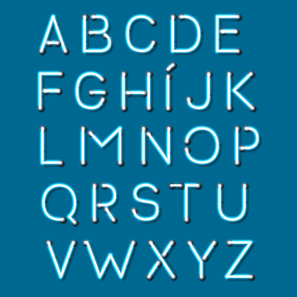 Realistic Neon Character Typeset. Neon Letters. - Vektor, obrázek