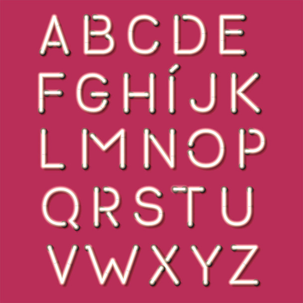 Realistic Neon Character Typeset. Neon Letters. - Vektori, kuva