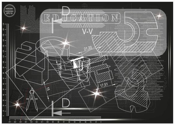 Dibujos de construcción de máquinas sobre un fondo negro
 - Vector, Imagen