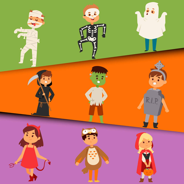 Cute kids wearing Halloween party costumes vector. - Vector, Image