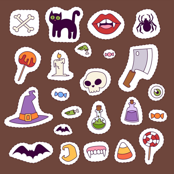 Halloween carnaval symbolen lappendeken vectorillustratie met pompoen en ghost spooky oktober herfst vrezen griezelig traditionele teken. - Vector, afbeelding