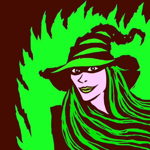 Cartoon pretty witch. Vector illustration. - Вектор,изображение