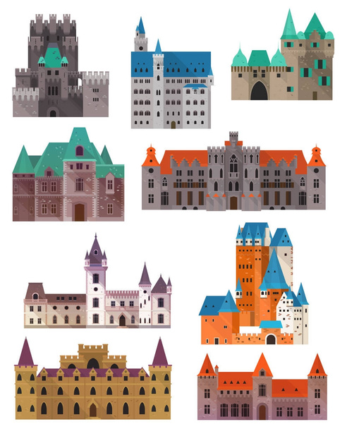 Vintage or retro castles or forts, citadel and palace - Vector, Image