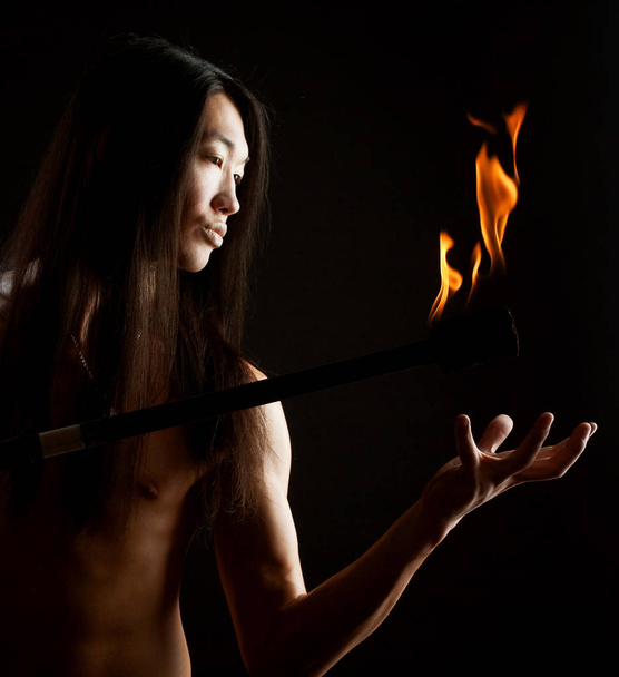 asian man with fire show - Photo, Image