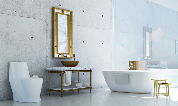 Дизайн интерьера роскошной ванной комнаты и бетонный фон стены
 - Фото, изображение