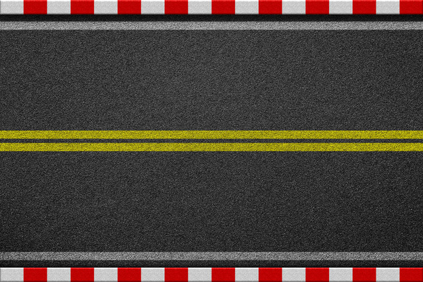 Jelölés jel fekete aszfalt úton fehér vonal. Vörös és fehér vonal konkrét járda sétány a járda szélén,-a ' egy jel azt jelenti, hogy nem tud itt a parkban vagy a stop autó forgalom - Fotó, kép