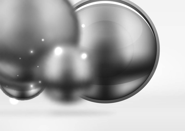Tech blurred spheres and round circles with glossy and metallic surface - Vector, Image