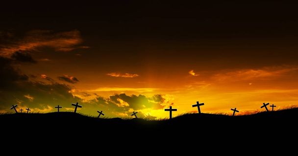 Sol nascendo em três cruzes cristãs
. - Foto, Imagem