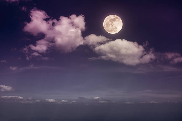 Landscape of night sky with beautiful full moon, serenity nature - Photo, Image