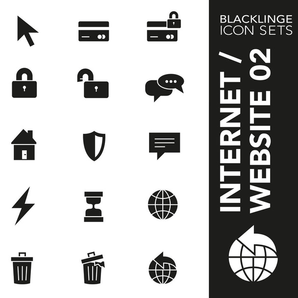 Premium black and white icon set of website, internet and commercial 02. Blacklinge, modern black and white symbol collection - Vector, Image