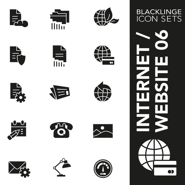 Черно-белый набор иконок веб-сайта, интернета и коммерческих сервисов 06. Blacklinge, современная коллекция черно-белых символов
 - Вектор,изображение