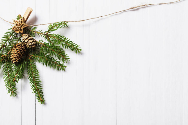 Christmas decorations on white wooden background - Photo, Image