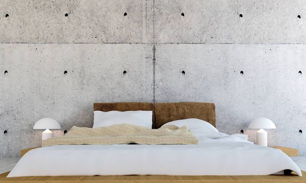 The interior design of loft bedroom and concrete texture wall background - Photo, Image