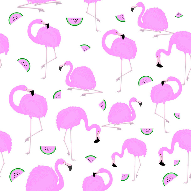 Rózsaszín flamingó szelet görögdinnye.  - Vektor, kép