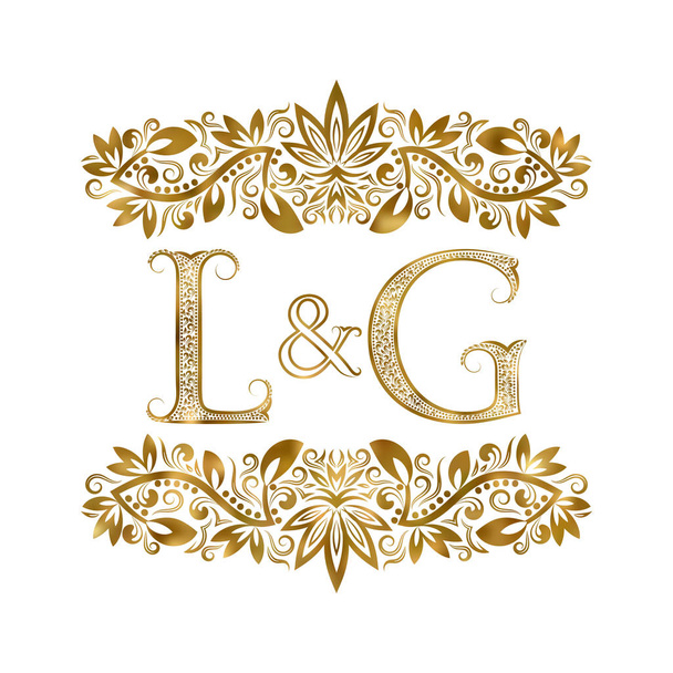 L и G винтажные инициалы логотип. Буквы окружены декоративными элементами. Монограмма о свадьбе или деловых партнерах в королевском стиле
. - Вектор,изображение