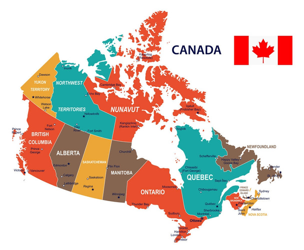 Канада - карта и иллюстрация флага
 - Вектор,изображение