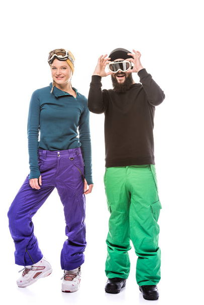 pareja en gafas de snowboard
 - Foto, Imagen