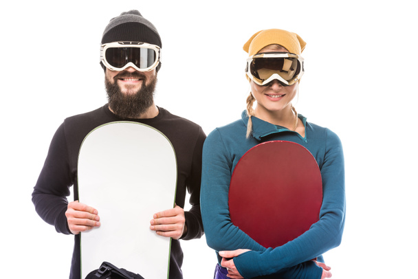 couple with snowboarders - Photo, Image