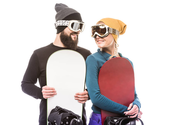 couple with snowboarders - Photo, Image