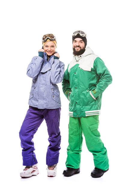 pareja feliz en trajes de snowboard
 - Foto, Imagen