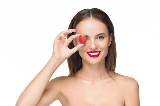 young woman with strawberry - Foto, Imagen