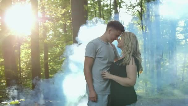 young couple in love hugging in the forest. - Footage, Video