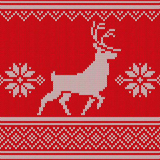 Christmas Seamless Knitted Pattern with Deer. Knitting Sweater Design. Wool Knitted Texture. Stitches grouped by rows. Easy to edit. Vector illustration - Vector, Image