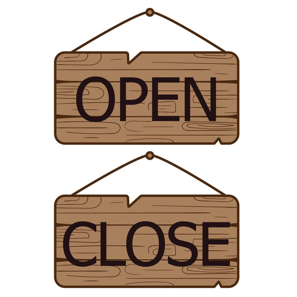 Open Close signs made of wood. - Vector, Image