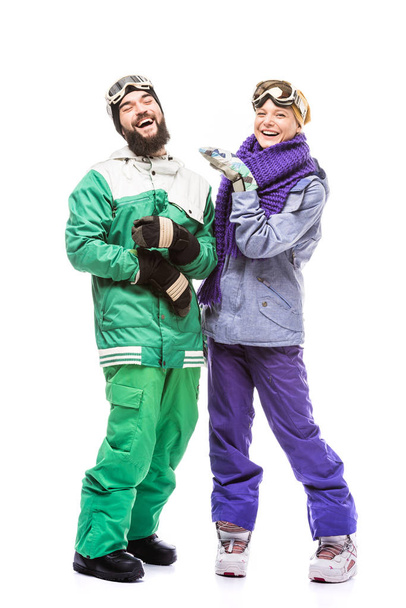 coppia felice in costume da snowboard
 - Foto, immagini