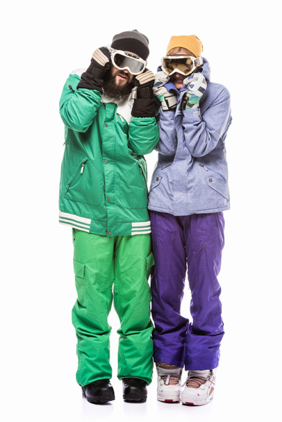 snowboarders in snowboarding glasses - 写真・画像