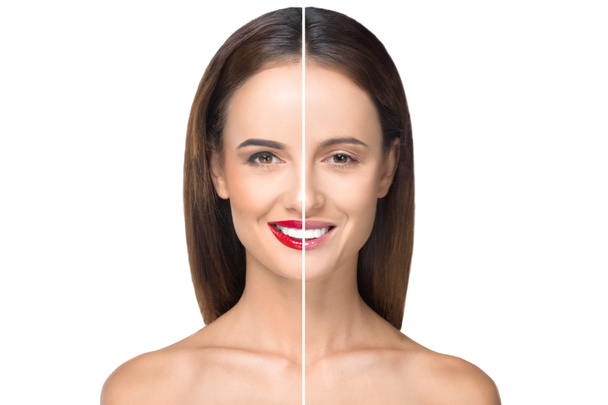 Meisje vóór en na de make-up - Foto, afbeelding
