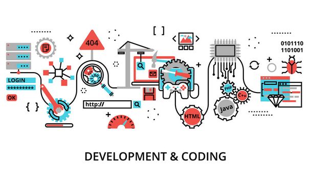 Concept of development software and coding process - Vector, Image