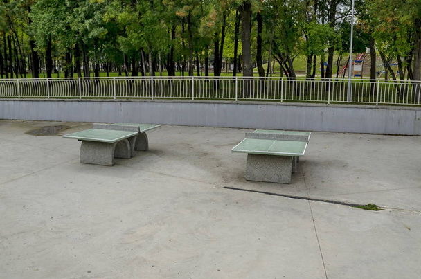 A table tennis set made from concrete material in Popular  North park,  Vrabnitsa district - Photo, Image