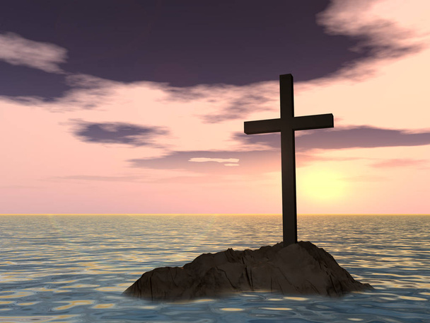 Cruz cristã escura na rocha
  - Foto, Imagem