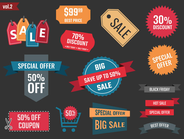 discount banners, offer price coupons and labels - Vector, imagen