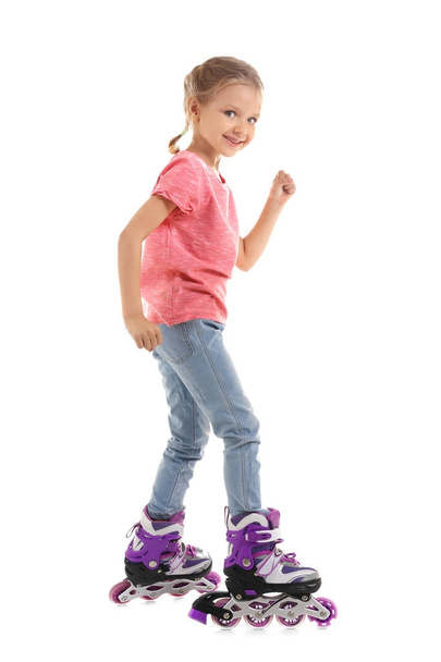 Cute girl on roller skates  - Fotoğraf, Görsel