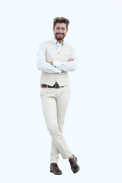 Full length portrait of stylish man with crossed hands - Фото, изображение