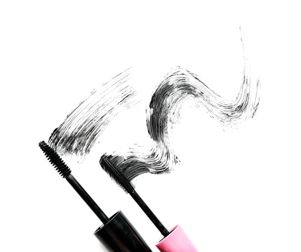Brushes with mascara strokes on white background - Zdjęcie, obraz