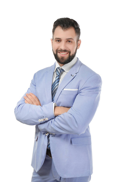Handsome successful businessman on white background - Фото, изображение
