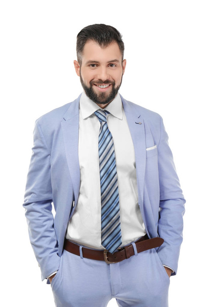 Handsome successful businessman on white background - Foto, Imagen
