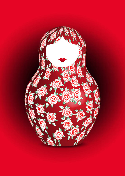 Russian nesting doll matrioshka floral decoration, 3D icon symbol of Russia, vector isolated or red background - Vector, Image