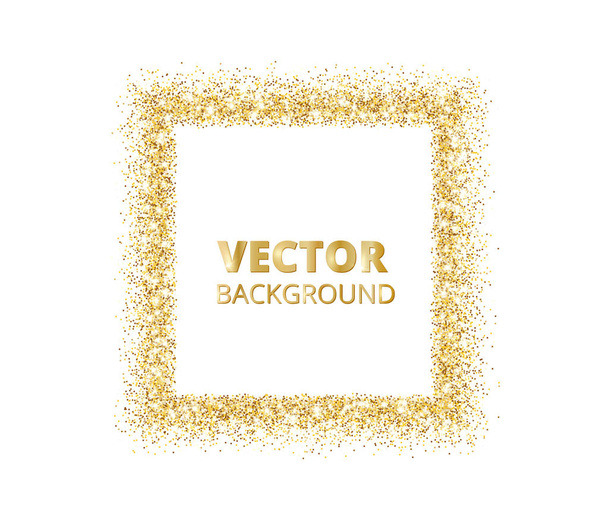 Festive golden sparkle background. Glitter border, spotted rectangle frame. Vector golden dust isolated on white. - Вектор, зображення