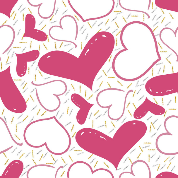 seamless pink heart with gold and silver glitter pattern background - Wektor, obraz