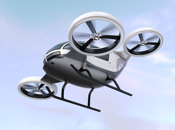 Drone de pasajeros autónomo blanco volando en el cielo
 - Foto, Imagen