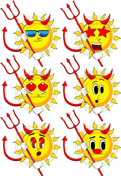 Cartoon Teufel Sonne mit Mistgabel. - Vektor, Bild